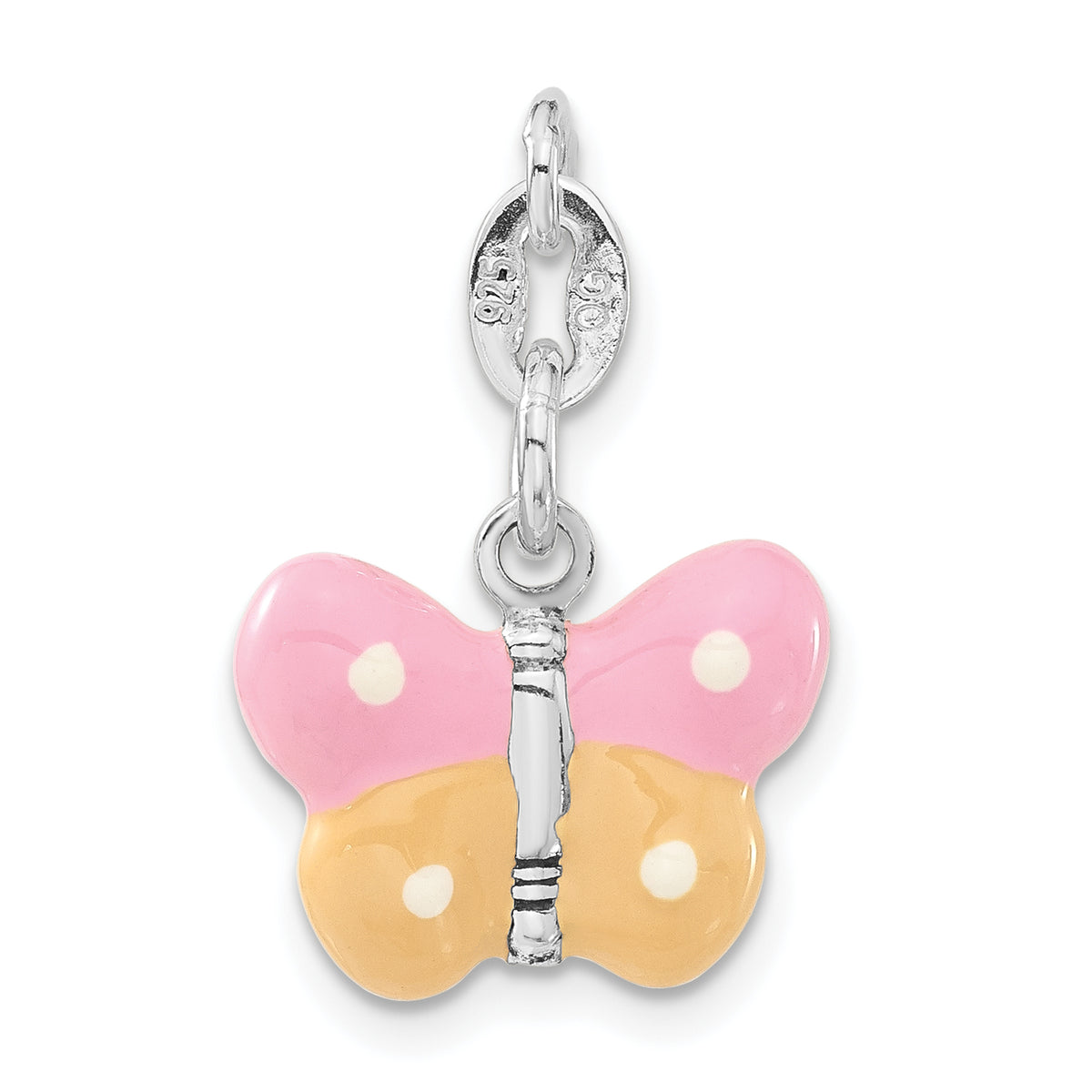 Sterling Silver 3-D Polished Enamel Butterfly Charm