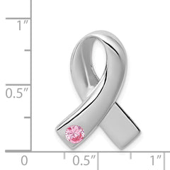 Sterling Silver Pink CZ Ribbon Pendant with Rhodium Polish Elegant Awareness Design