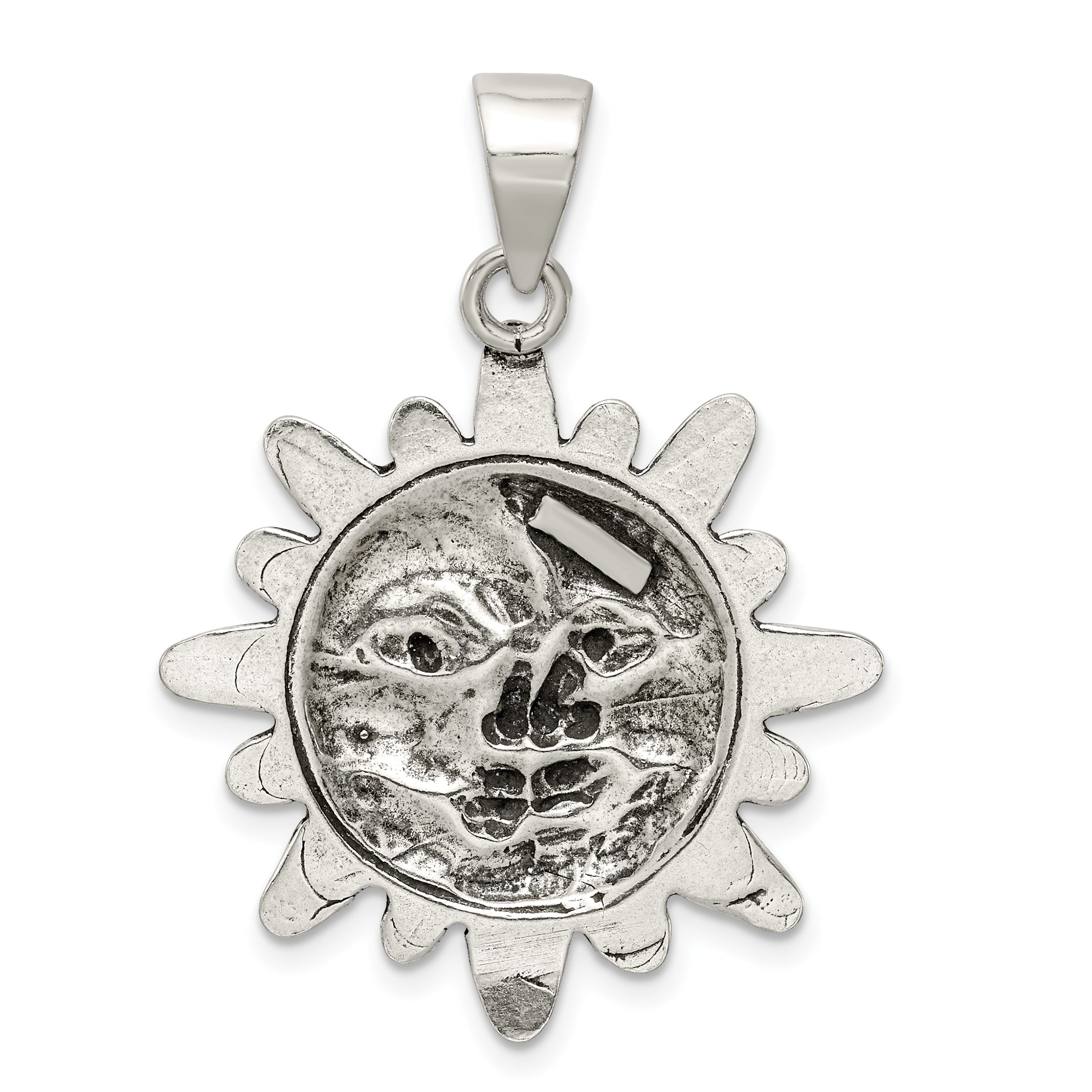 Men's Sterling Silver 925 Antiqued Sun & Moon Face Pendant