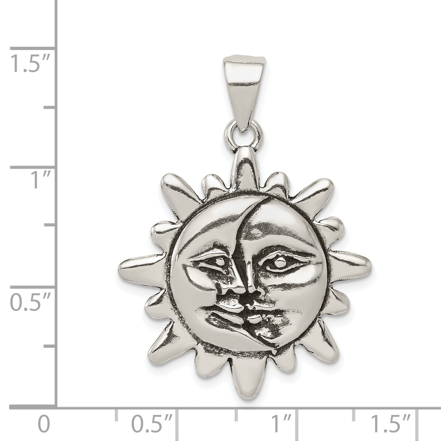 Men's Sterling Silver 925 Antiqued Sun & Moon Face Pendant