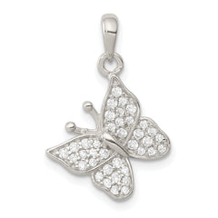 Sterling Silver Rhodium-plated CZ Butterfly Pendant