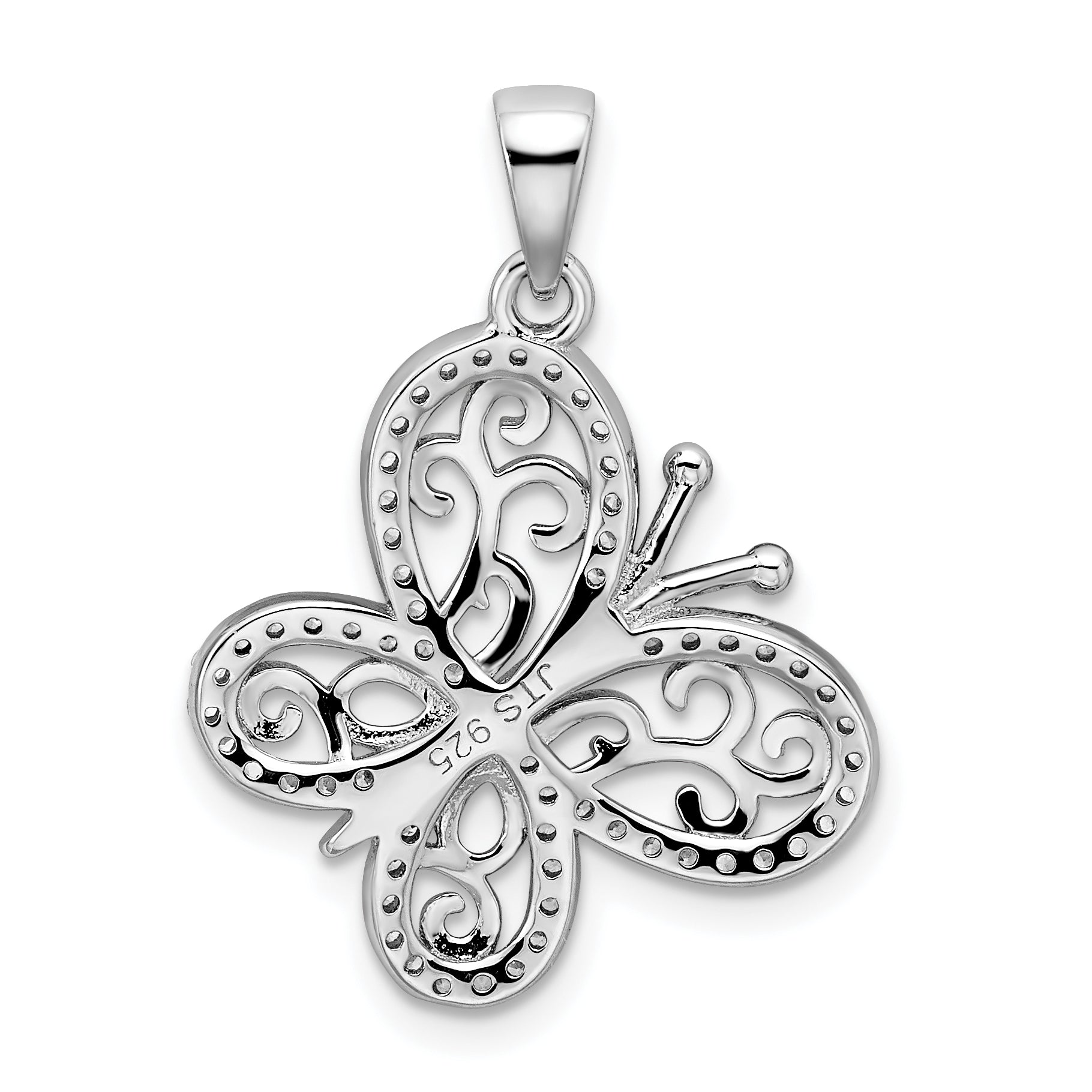 Sterling Silver Rhodium-plated Polished CZ Butterfly Pendant