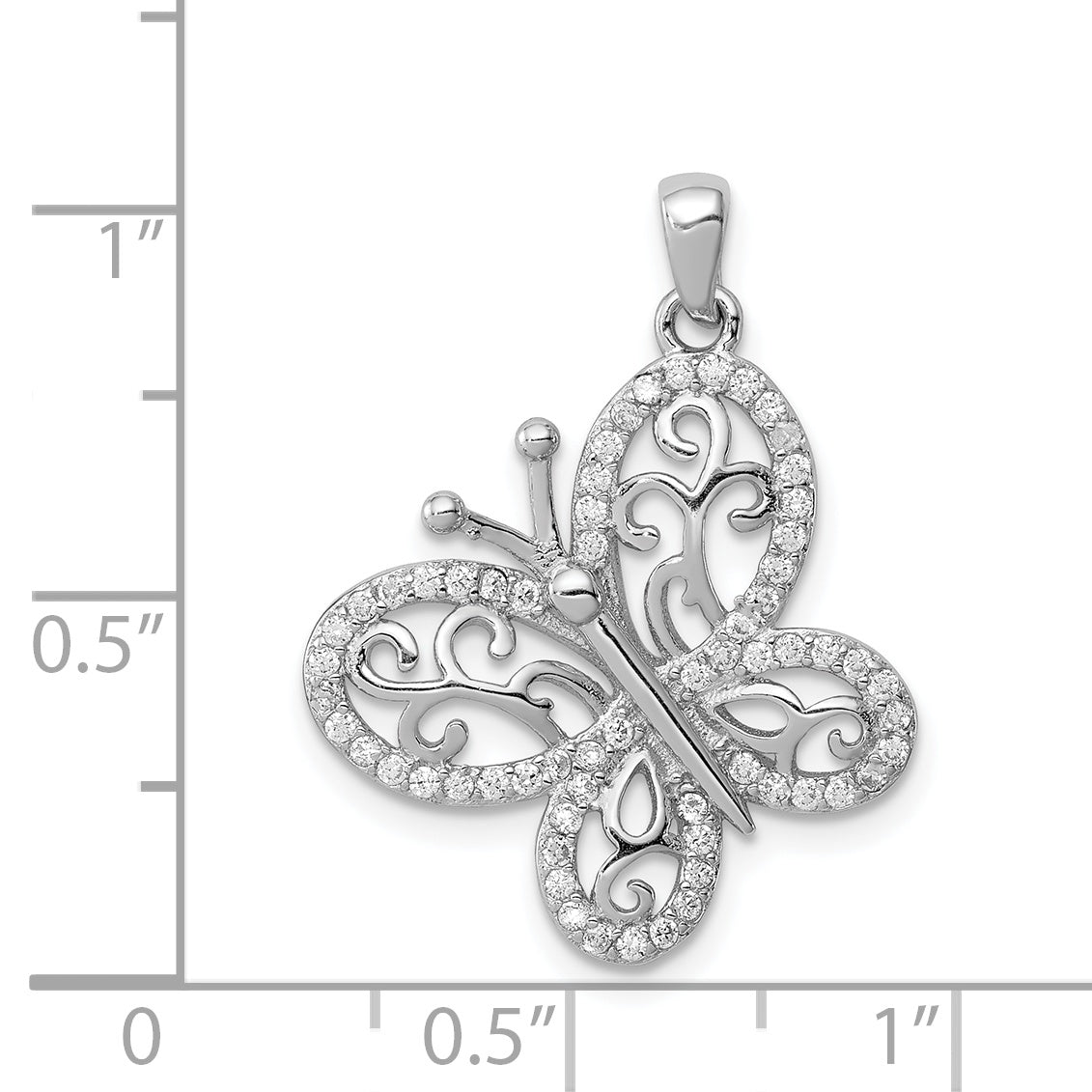 Sterling Silver Rhodium-plated Polished CZ Butterfly Pendant