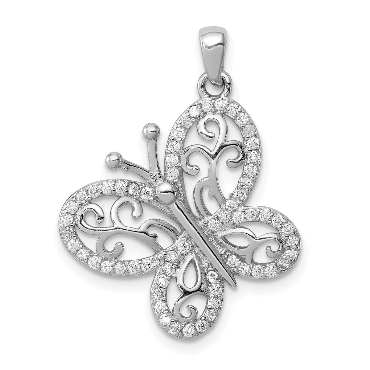 Sterling Silver Rhodium-plated Polished CZ Butterfly Pendant