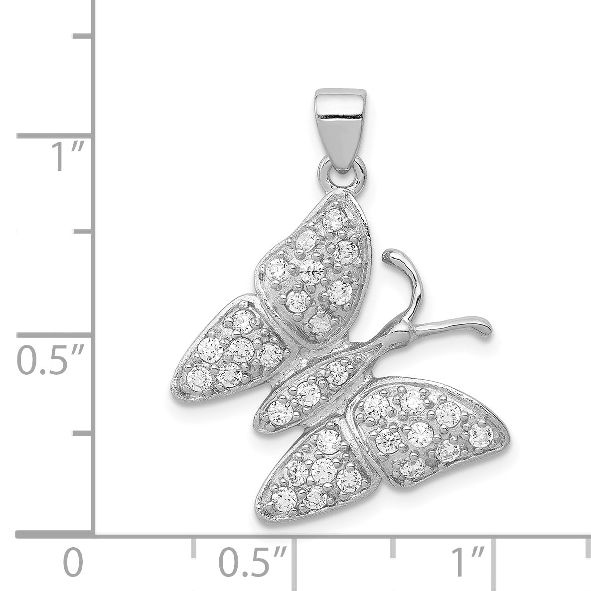 Sterling Silver Rhodium-plated CZ Butterfly Pendant