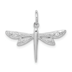 Sterling Silver Rhodium-plated CZ Dragonfly Pendant