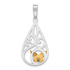 Sterling Silver Gold-tone Polished Laser-cut Butterfly Pendant