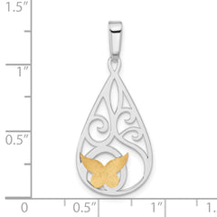 Sterling Silver Gold-tone Polished Laser-cut Butterfly Pendant