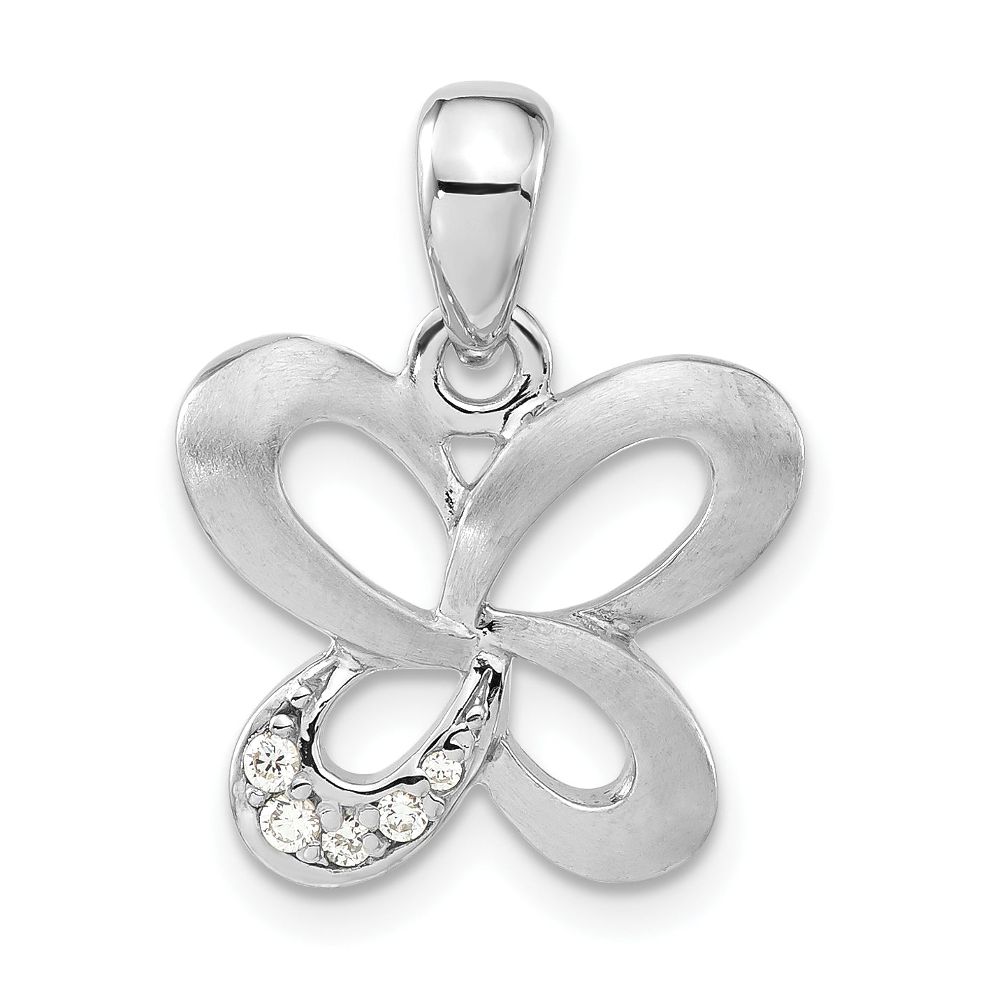 Sterling Silver Satin CZ Butterfly Pendant