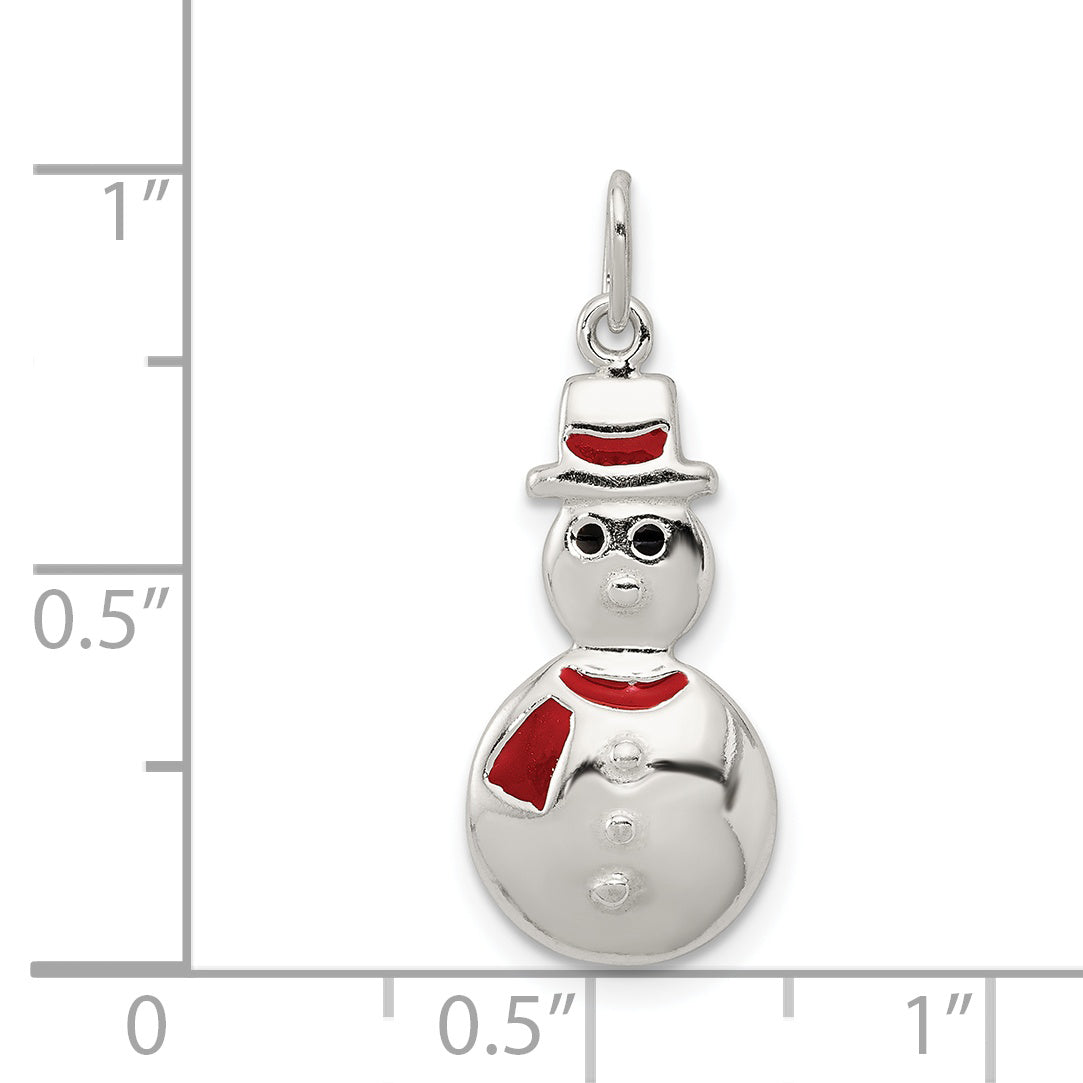 Sterling Silver Enamel Snowman Pendant with Anti-Tarnish Coating