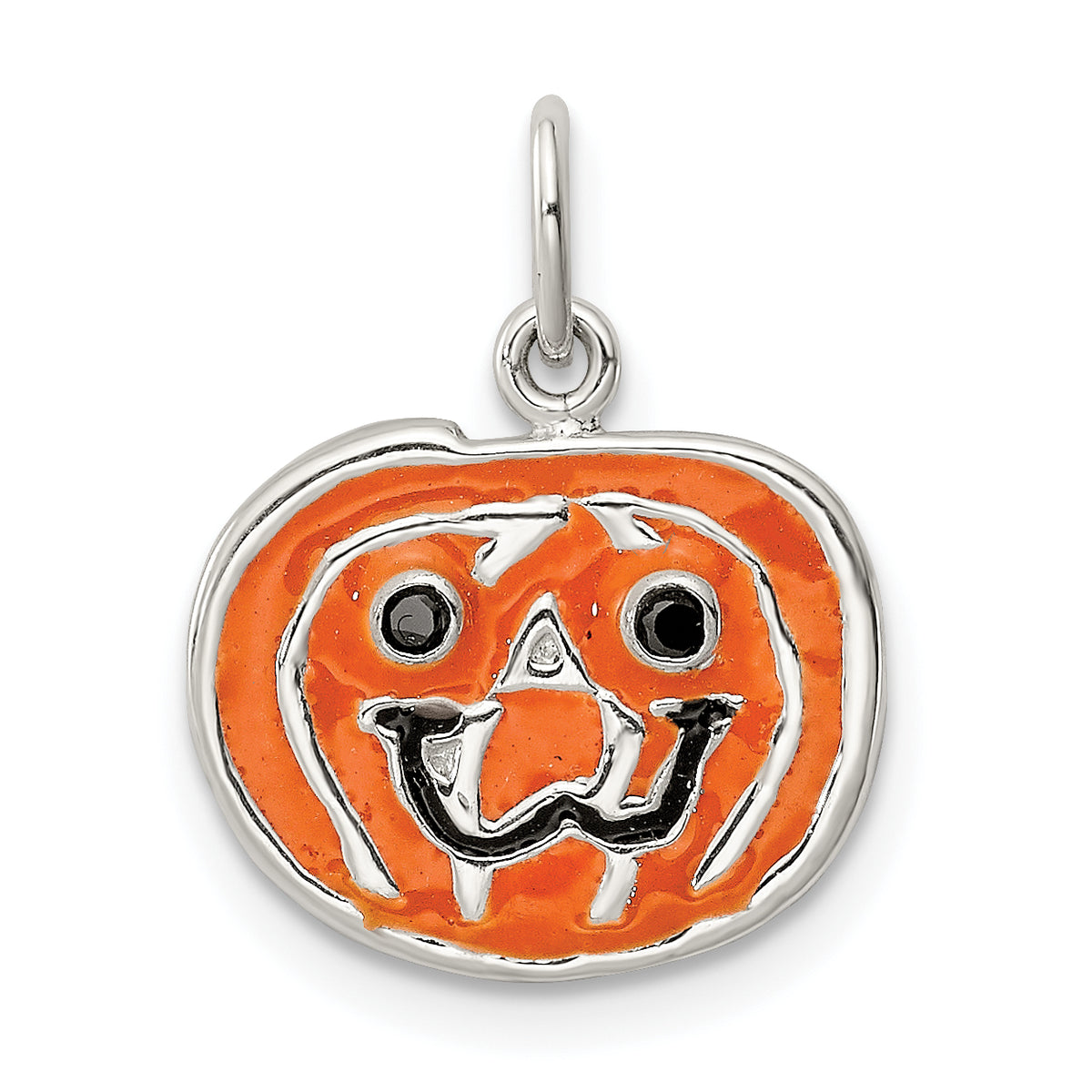 Sterling Silver Polished Enamel Pumpkin Pendant