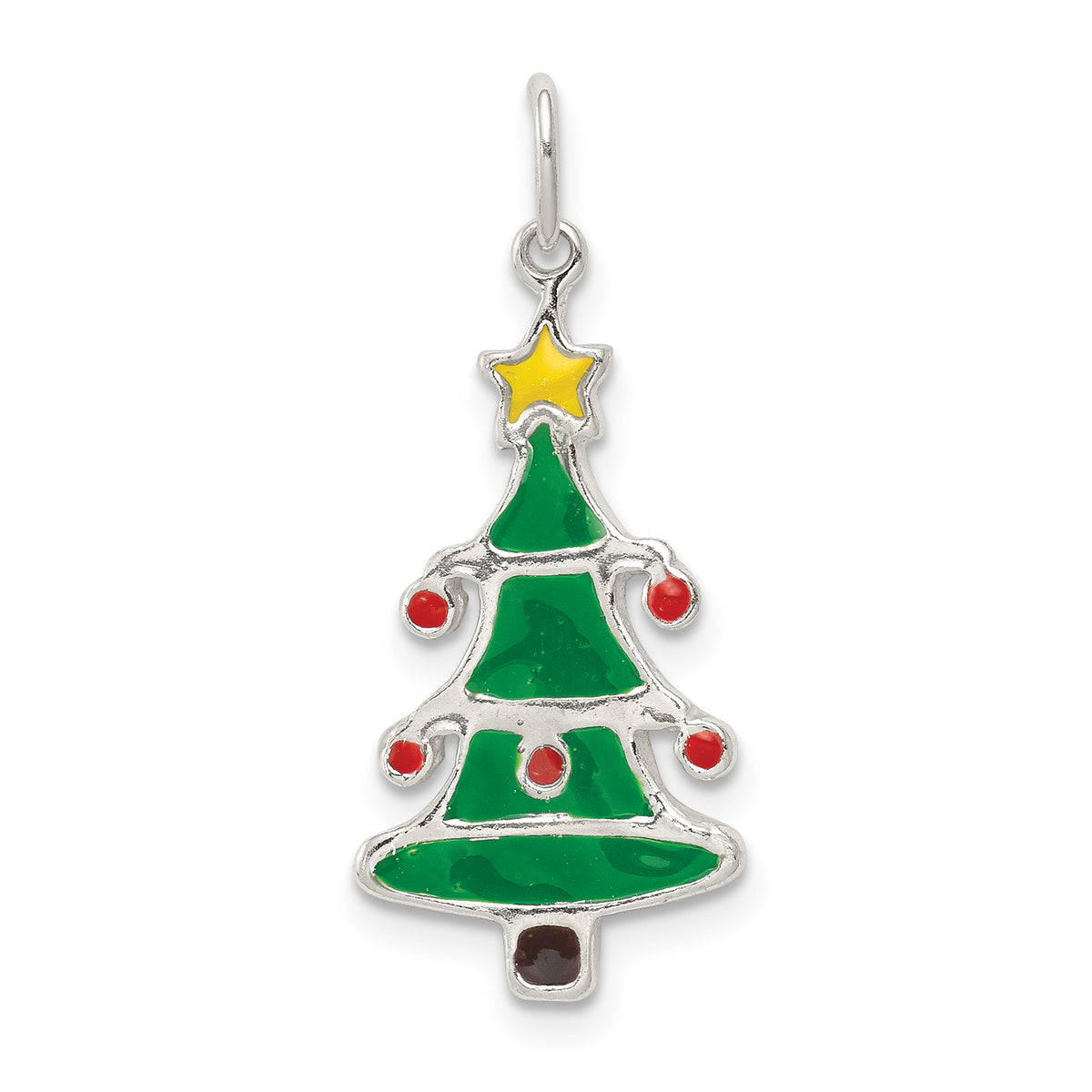 Sterling Silver Polished Enamel Christmas Tree Pendant