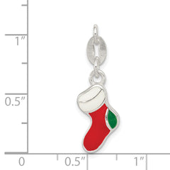 Sterling Silver Enamel Stocking Charm with Anti-Tarnish Finish