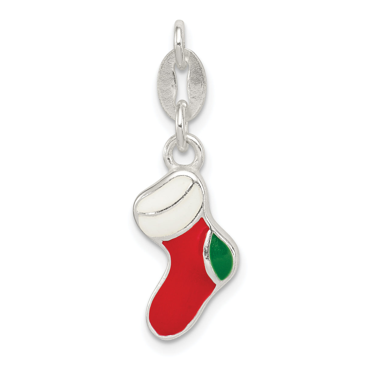 Sterling Silver Polished Enamel Christmas Stocking Charm