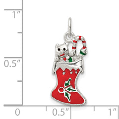 Sterling Silver 925 Enamel Christmas Stocking Pendant with Anti-Tarnish Finish