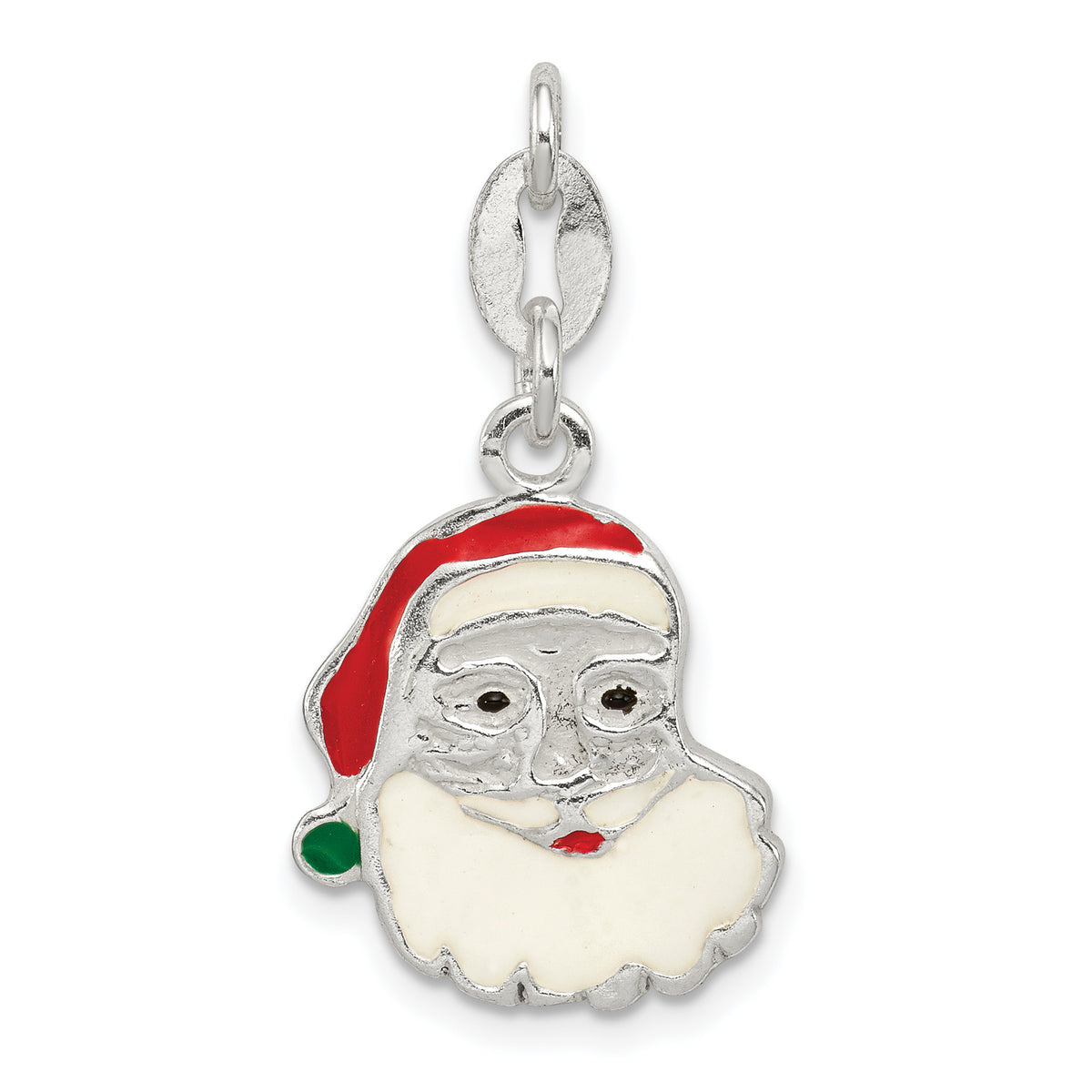 Sterling Silver Polished Enamel Santa Charm