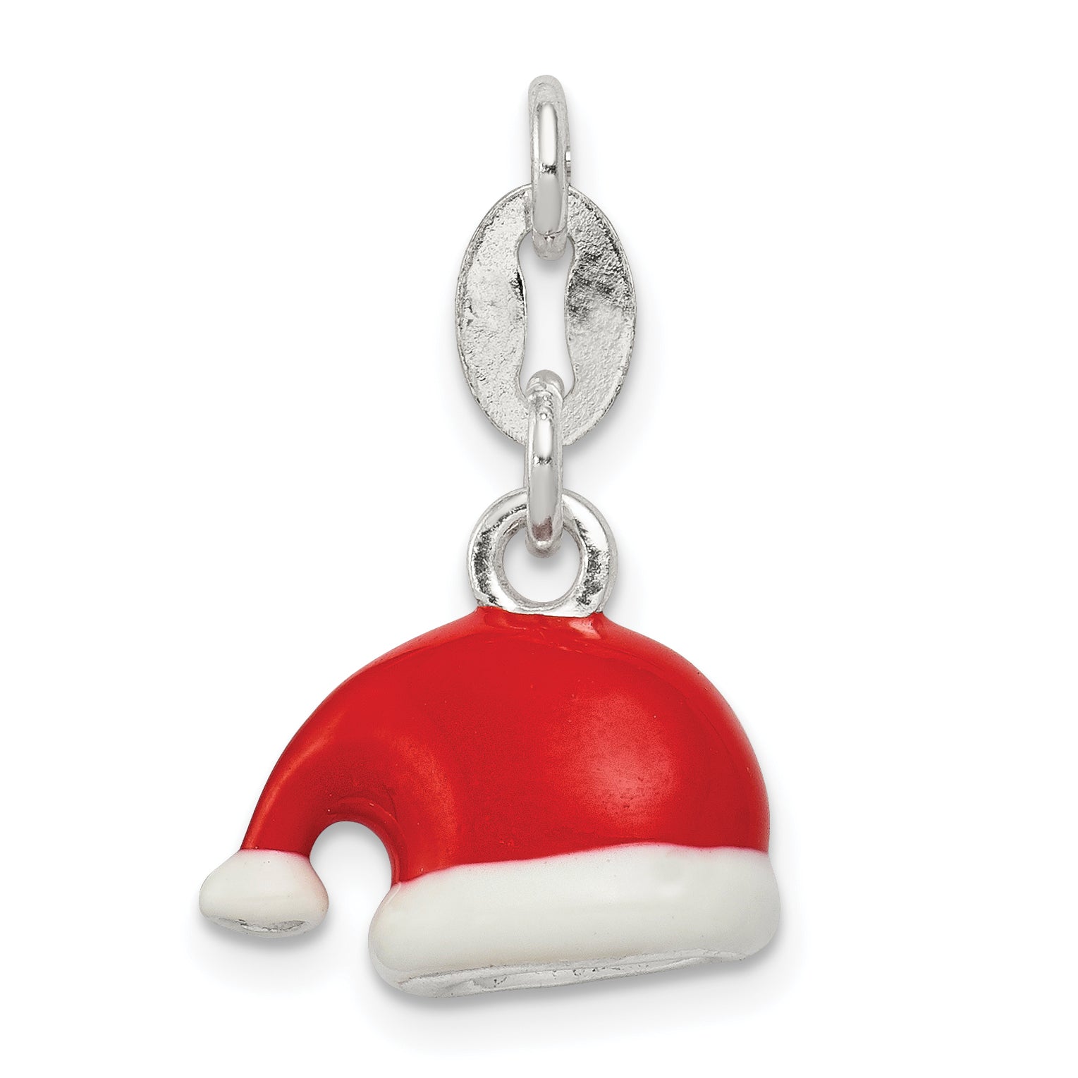 Sterling Silver Polished Enamel Santa Hat Charm