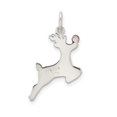 Sterling Silver Polished Enamel Reindeer Pendant