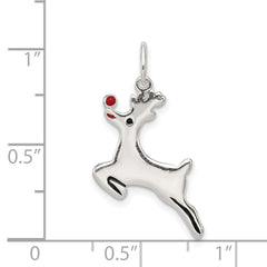 Sterling Silver Polished Enamel Reindeer Pendant