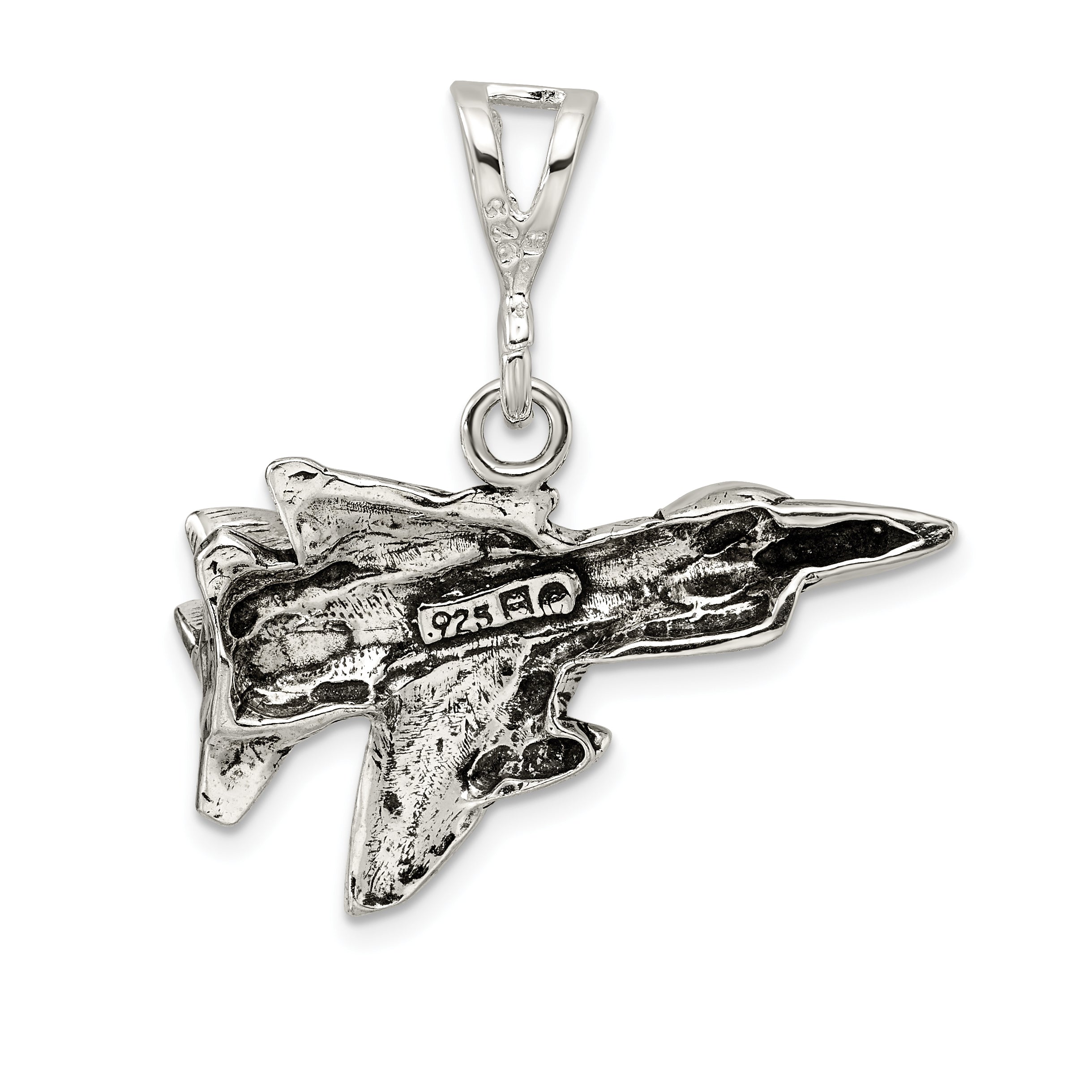 Men's Sterling Silver 925 Jet Fighter Pendant with Antiqued Finish