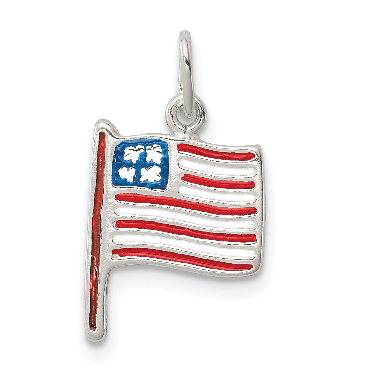 Sterling Silver Polished Enamel American Flag Pendant