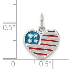 Sterling Silver American Flag Heart Pendant with Polished Enamel Finish