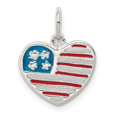 Sterling Silver Polished Enamel American Flag Heart Pendant