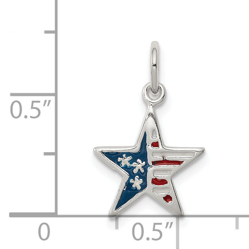 Sterling Silver 925 American Flag Star Pendant with Polished Enamel Finish