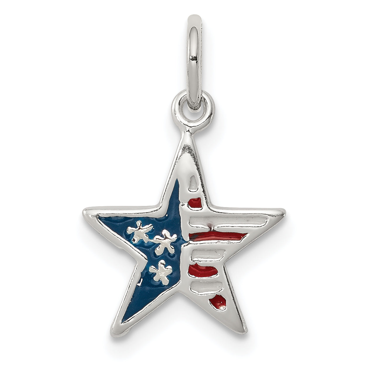 Sterling Silver Polished Enamel American Flag Star Pendant