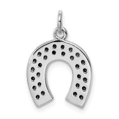 925 Sterling Silver Horseshoe Pendant with Polished Crystal Charm