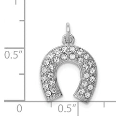 925 Sterling Silver Horseshoe Pendant with Polished Crystal Charm