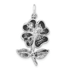 Antiqued Sterling Silver Flower Pendant with Leaves for Women