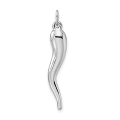 Sterling Silver 925 Men's Italian Horn Pendant with Rhodium Polish