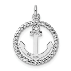 Sophia Jewelers Men's Sterling Silver Anchor Pendant with Polished Rhodium Finish