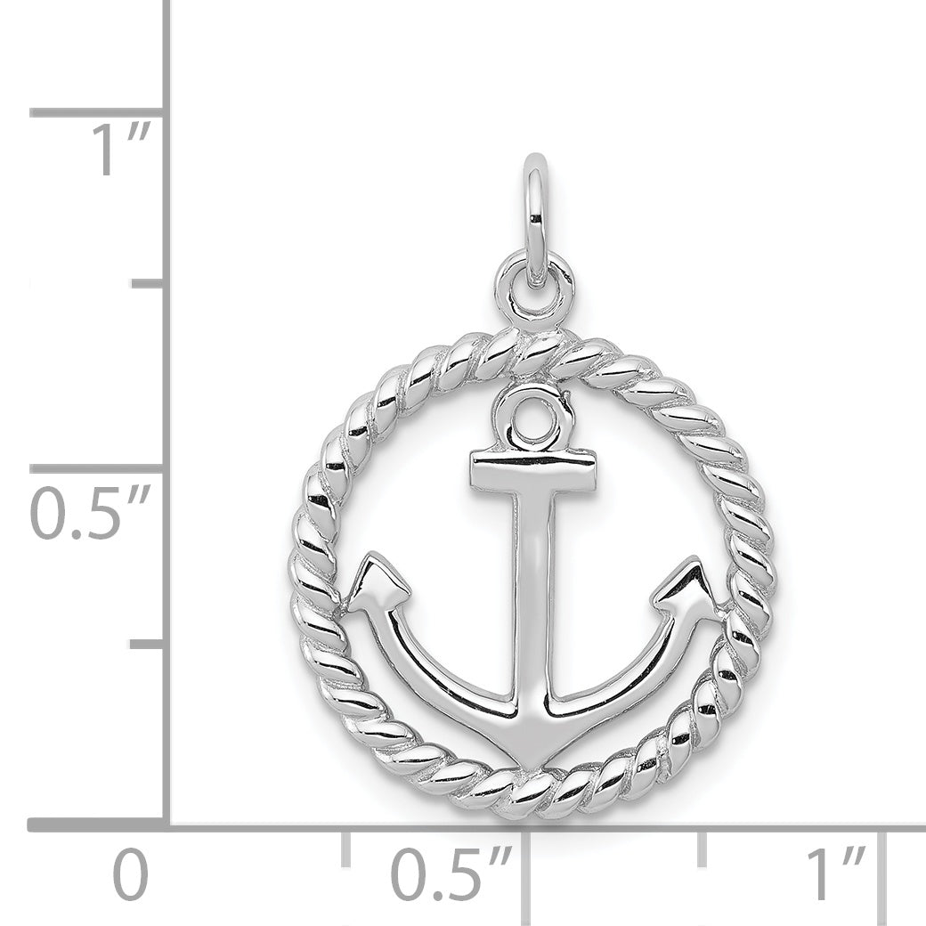 Sophia Jewelers Men's Sterling Silver Anchor Pendant with Polished Rhodium Finish