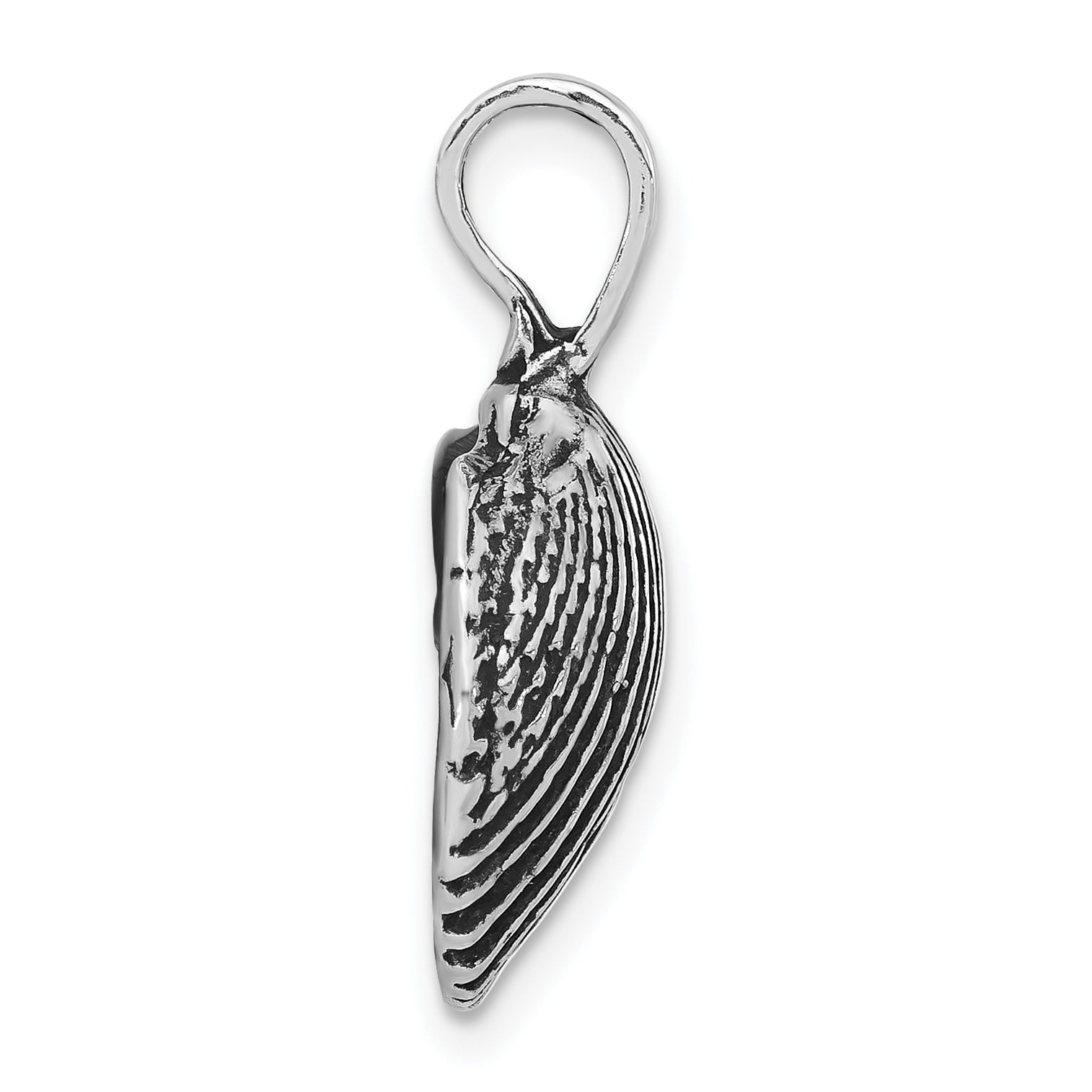 Sterling Silver Antiqued Cockle Shell Chain Slide Pendant