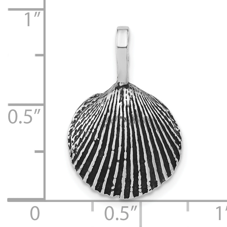 Sterling Silver Antiqued Cockle Shell Chain Slide Pendant