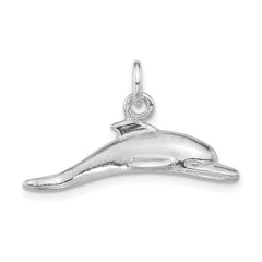 Sterling Silver Polished 3D Dolphin Reversible Pendant