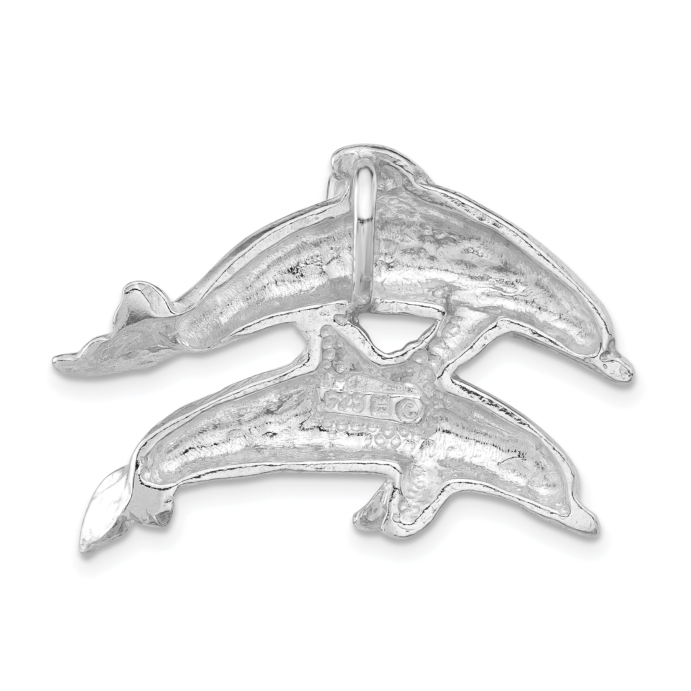 Sterling Silver Polished & Textured Dolphins Chain Slide Pendant