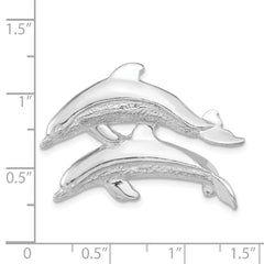 Sterling Silver Polished & Textured Dolphins Chain Slide Pendant