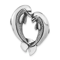 Sterling Silver Polished & Antiqued Dolphin Heart Chain Slide