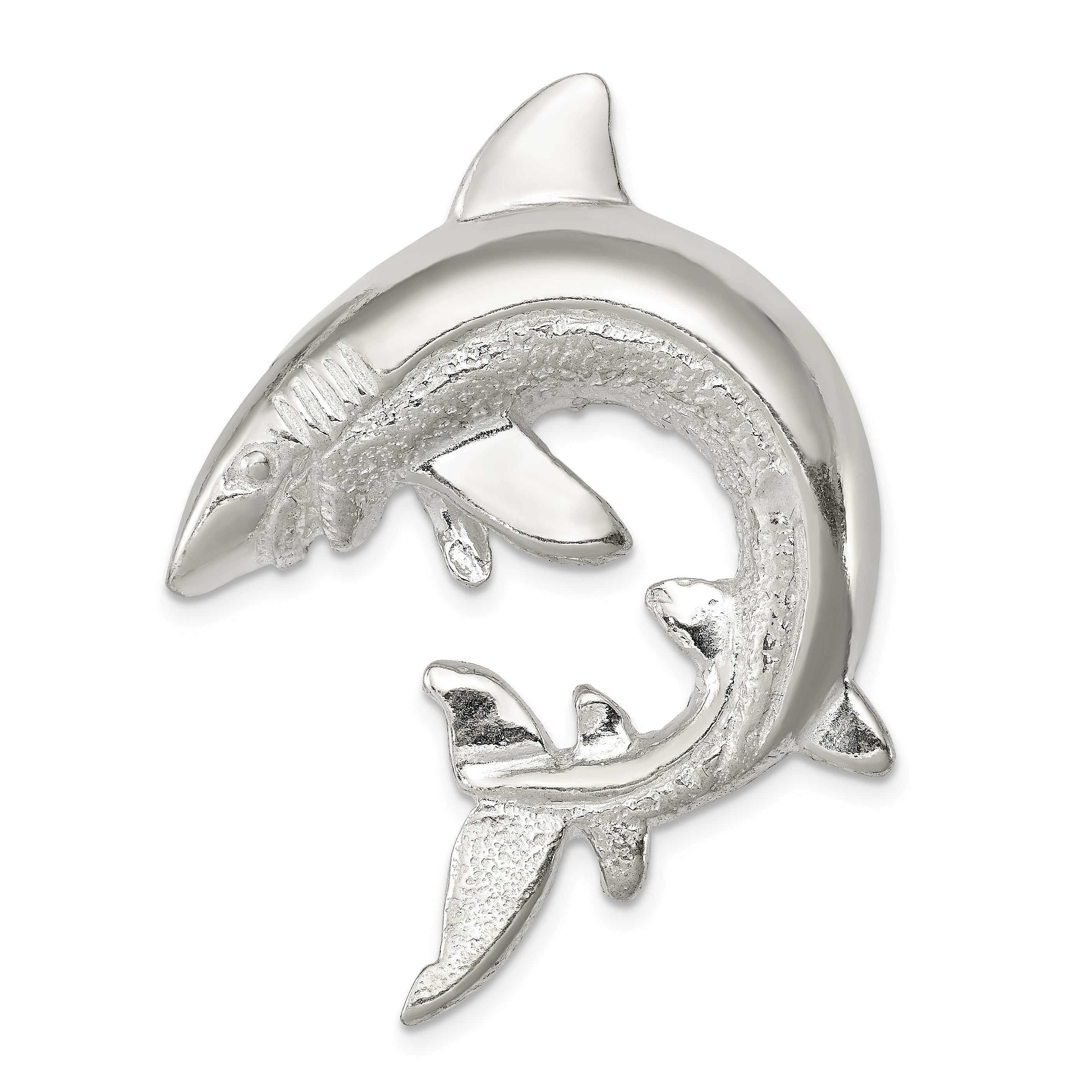 Sterling Silver Polished & Textured Shark Chain Slide Pendant