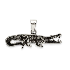 Men's 925 Sterling Silver Antiqued Crocodile Pendant with Textured Finish