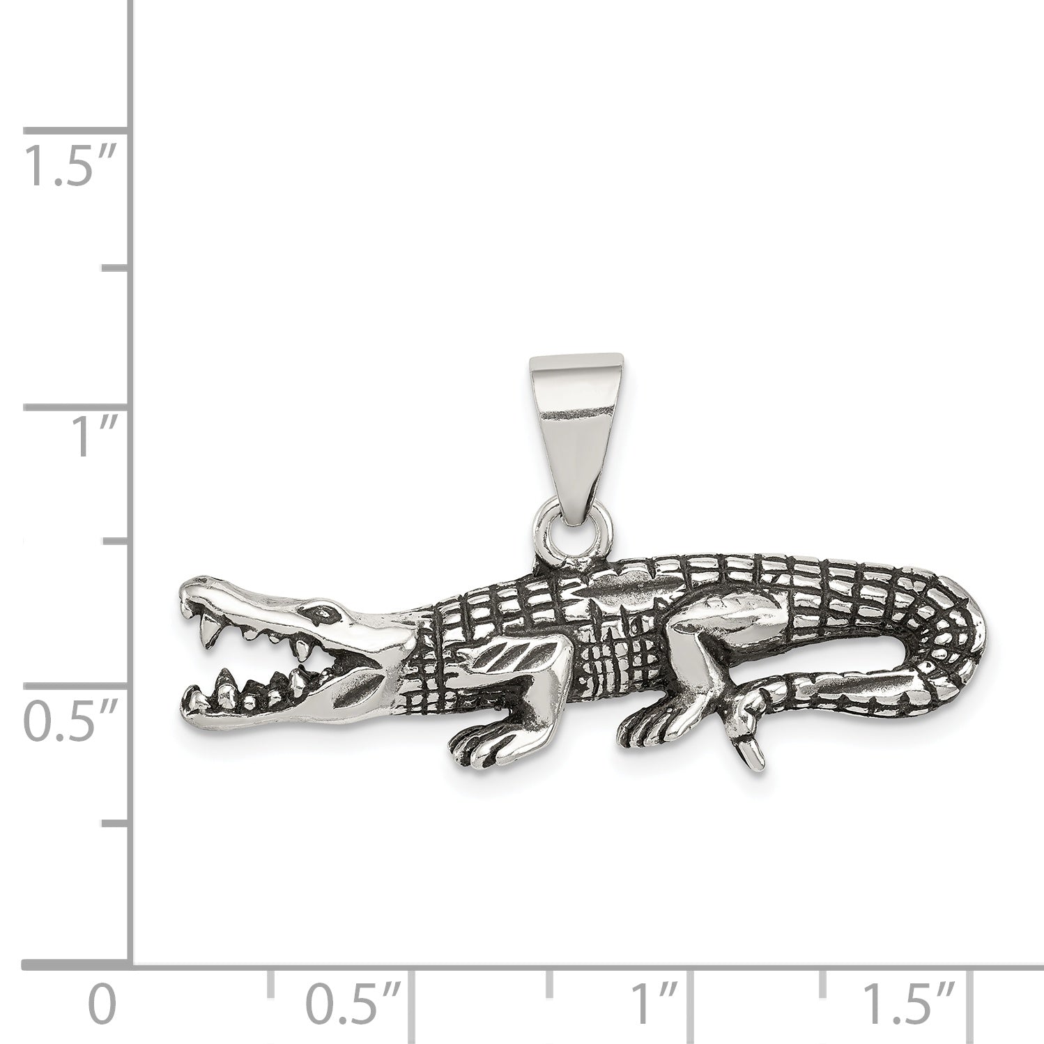 Men's 925 Sterling Silver Antiqued Crocodile Pendant with Textured Finish