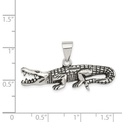 Men's 925 Sterling Silver Antiqued Crocodile Pendant with Textured Finish