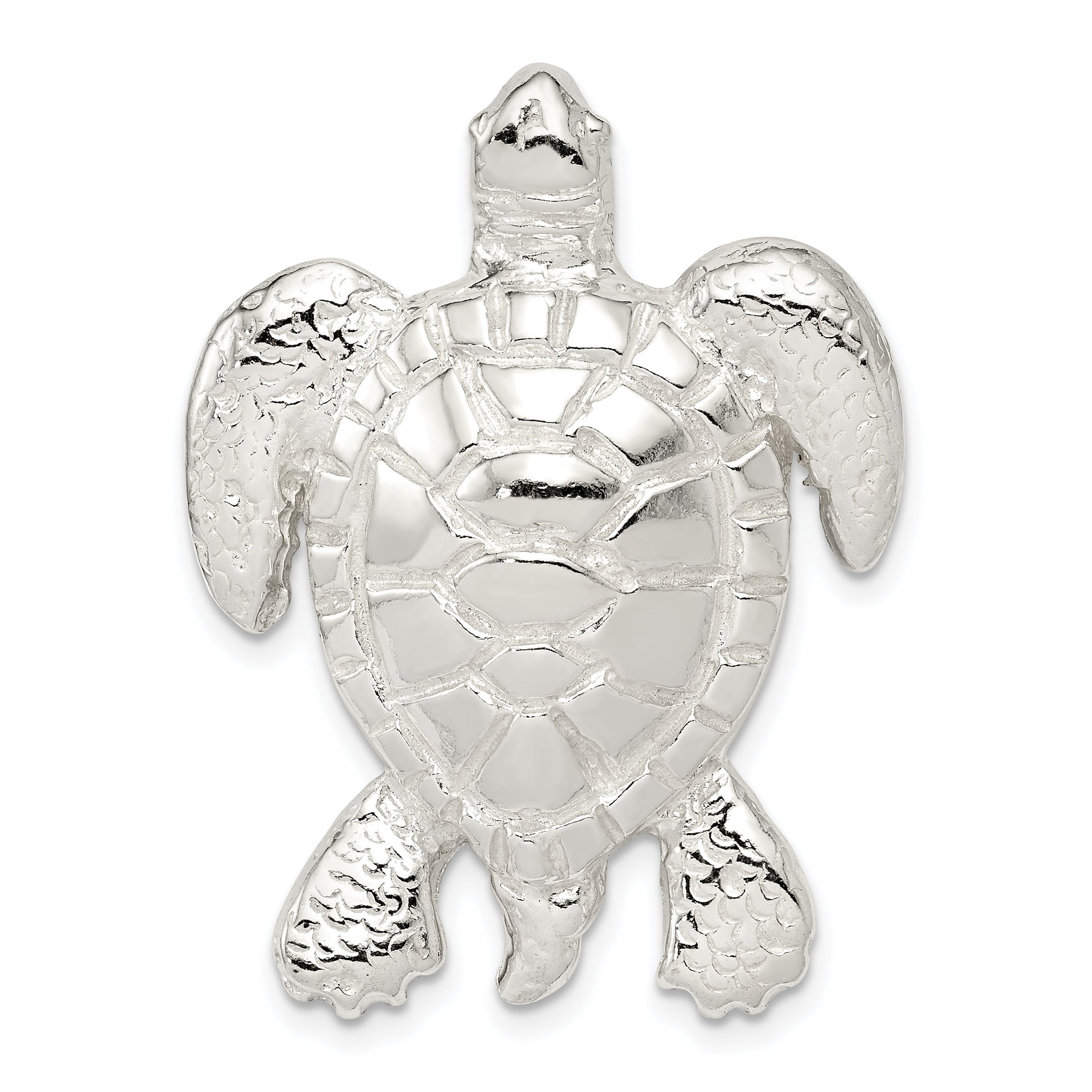 Sterling Silver Polished & Textured Turtle Chain Slide Pendant