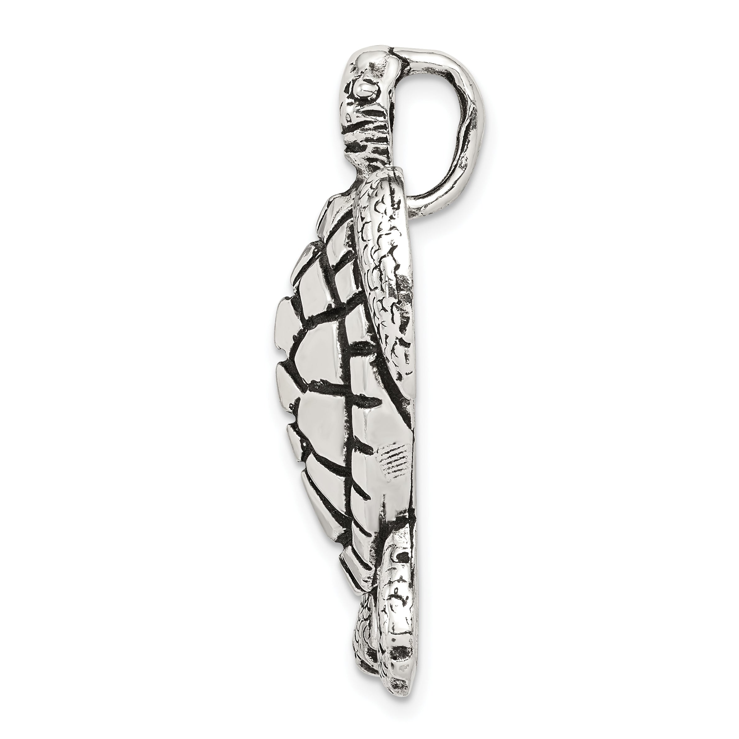 Sterling Silver Antiqued & Textured Turtle Chain Slide Pendant