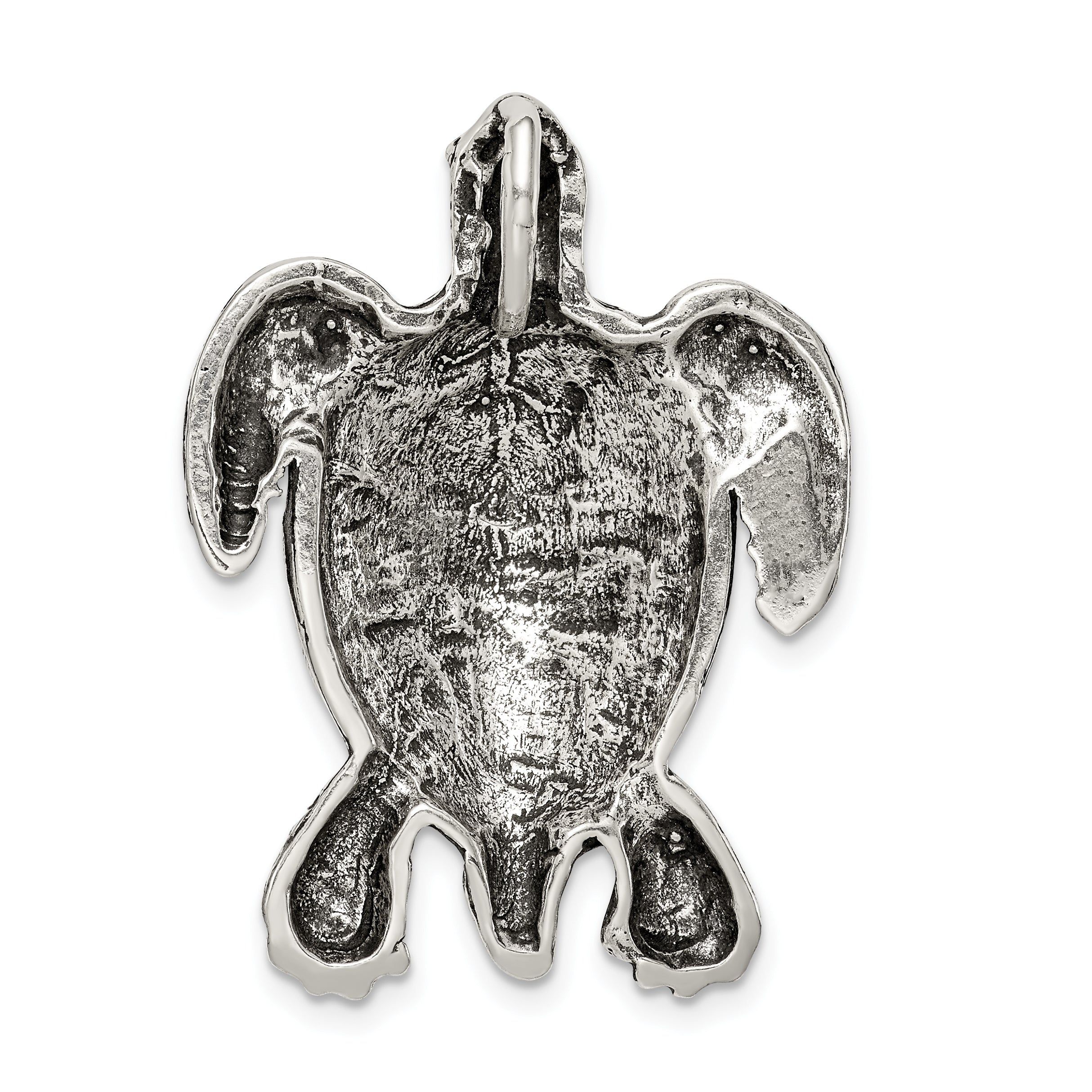 Sterling Silver Antiqued & Textured Turtle Chain Slide Pendant