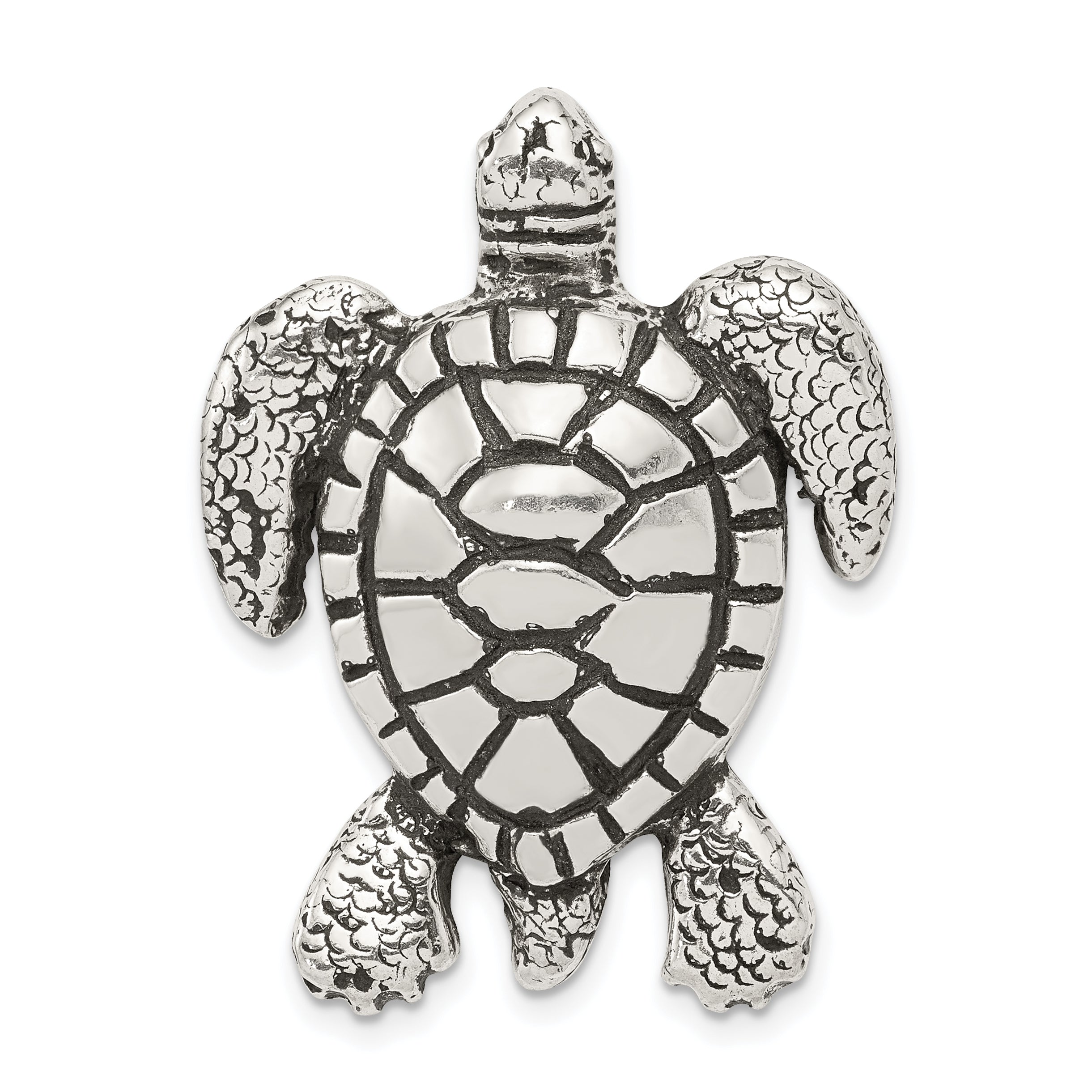 Sterling Silver Antiqued & Textured Turtle Chain Slide Pendant