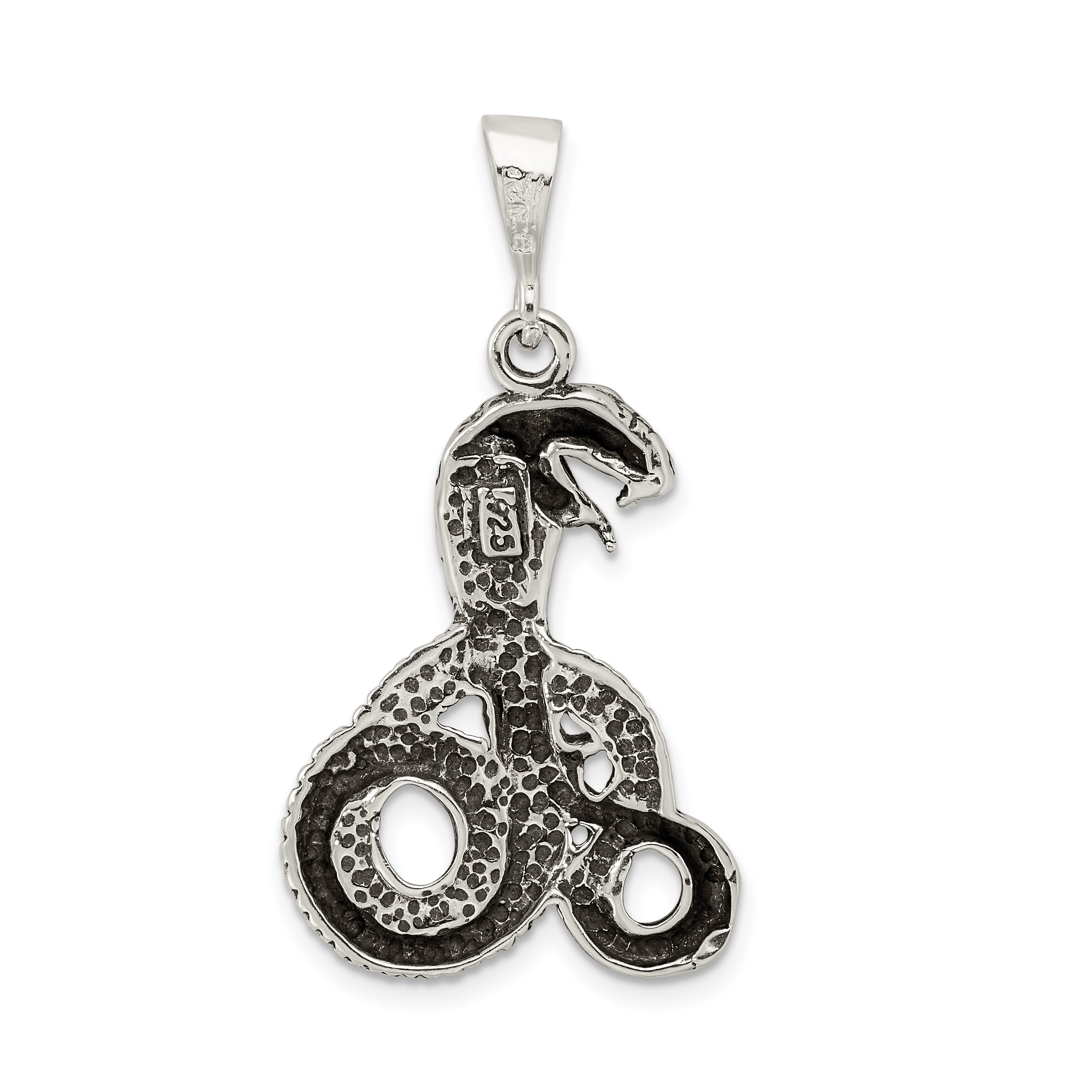 Sterling Silver 925 Men's Antiqued Snake Pendant